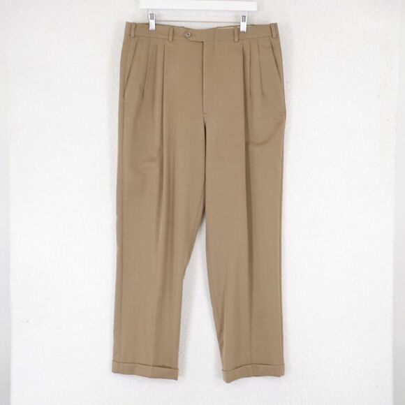 Nordstrom JB Britches Tabaldo Togna Wool Tan Dress Pants 37/31 Pleated Cuffed Hi - Picture 1 of 8